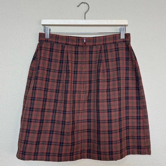 White Stag skirt women 12 vintage pleated plaid flannel mini brown - Picture 2 of 8